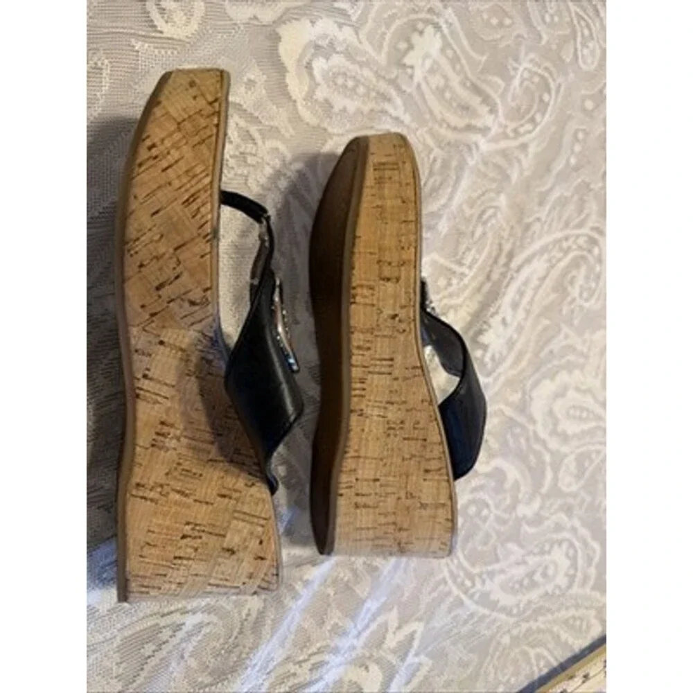 Sam Edelman Womens Ruth Sandals Size 6M Black Leather Thong Cork Wedge Platform